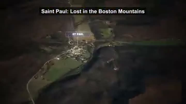 Aerial map highlights Saint Paul, Arkansas, a town "lost" within the Boston Mountains.