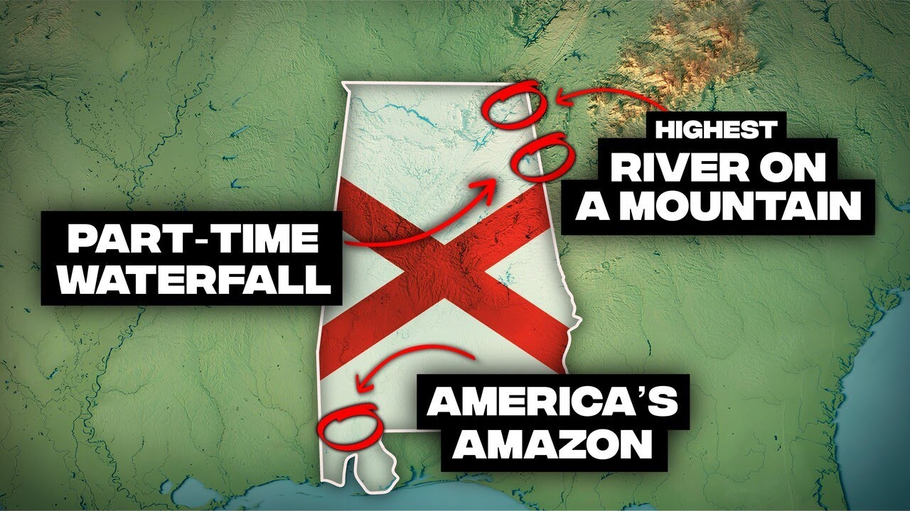 Alabama's diverse geography: featuring waterfalls, mountain rivers, and the rich 'America's Amazon'.