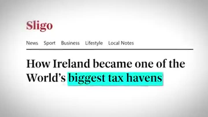 News headline discussing Ireland's status as a global tax haven.