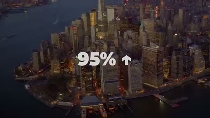 New York City skyline with a 95% increase indicator, reflecting economic pressures.